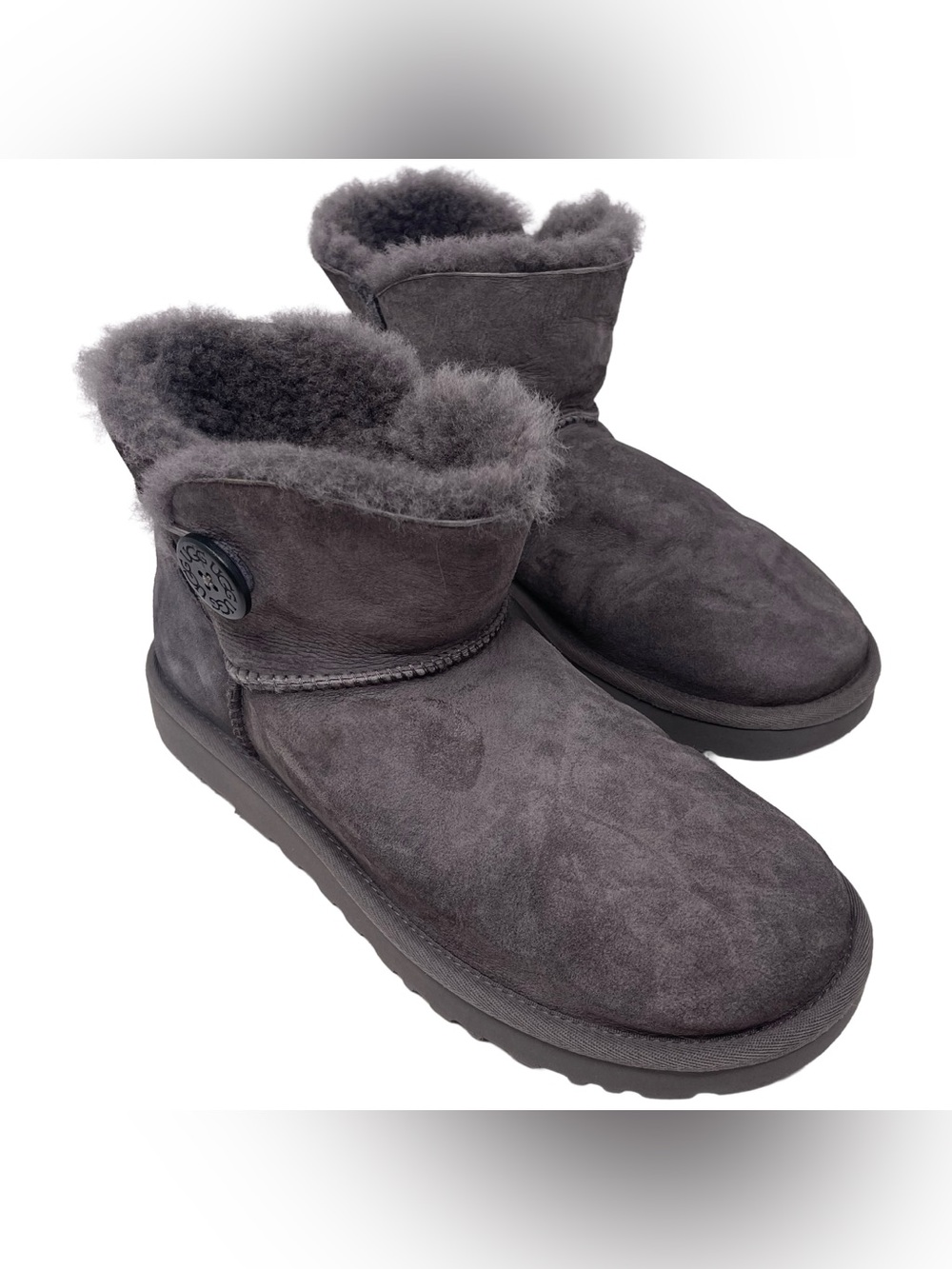 UGG Bailey Button Charcoal Grey Suede Boots Women’s Size 11